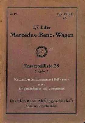 Mercedes-Benz Typ 170 H Ersatzteilliste 1936