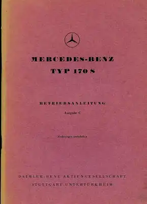 Mercedes-Benz 170 S Bedienungsanleitung 12.1950 Reprint