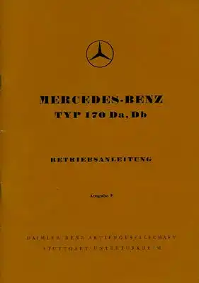 Mercedes-Benz 170 Da Db Bedienungsanleitung 1953 Reprint 1985