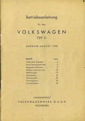 VW Käfer Bedienungsanleitung 8.1948