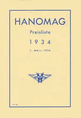 Hanomag Preisliste 1.3.1934