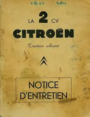 Citroen 2 CV Bedienungsanleitung Notice d`Entretien 3.1961 f