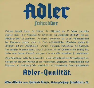 Adler Fahrrad Programm 1934