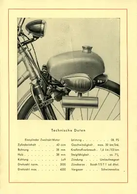 Flink Fahrradhilfsmotor Prospekt 1950er Jahre