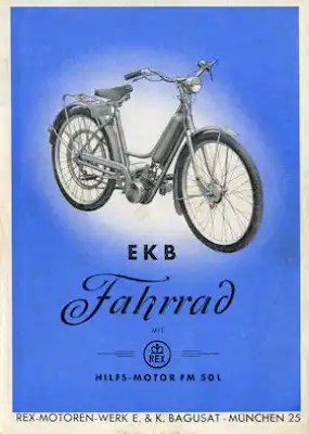 EKB Fahrrad mit Rex Hilfs-Motor FM 50 L Prospekt ca.1953