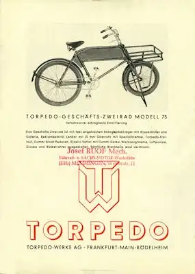 Torpedo Fahrrad und Motorrad Programm 1930er Jahre