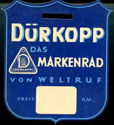 Dürkopp Preisschild 1930er Jahre