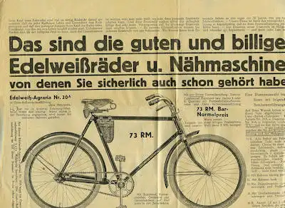 Edelweiß Fahrrad Prospekt 1930er Jahre
