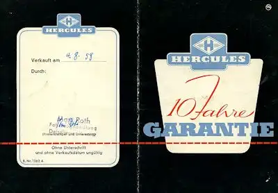 Hercules Garantiekarte 1958