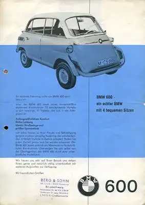 BMW 600 Prospekt ca. 1958