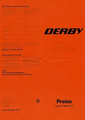 VW Derby Preisliste 3.1977