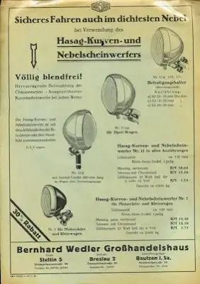 Hasag Scheinwerfer Prospekt 11.1933