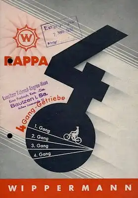 Wippermann Rappa Fahrrad 4 Gang Getriebe Prospekt 1930er Jahre