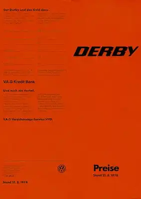 VW Derby Preisliste 8.1978