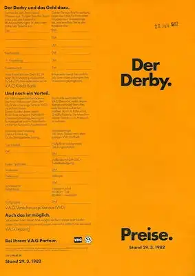 VW Derby 2 Preisliste 3.1982
