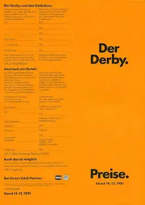 VW Derby 2 Preisliste 12.1981