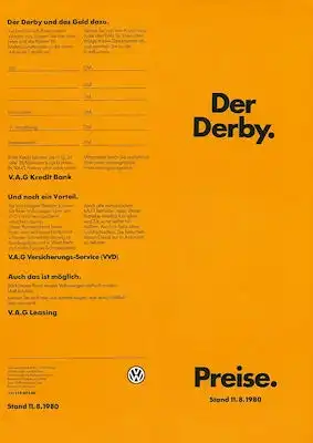 VW Derby Preisliste 8.1980