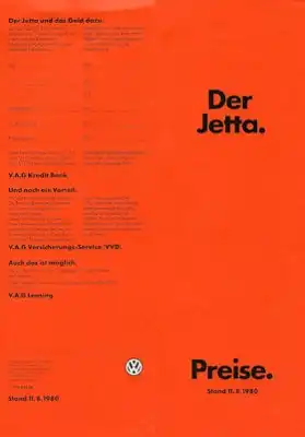 VW Jetta Preisliste 8.1980