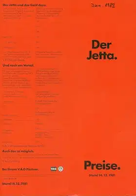 VW Jetta Preisliste 12.1981