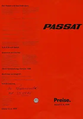 VW Passat Preisliste 8.1979