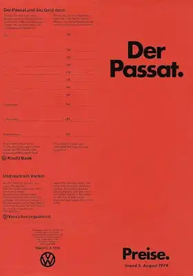 VW Passat Preisliste 8.1974