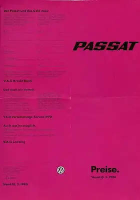 VW Passat Preisliste 3.1980