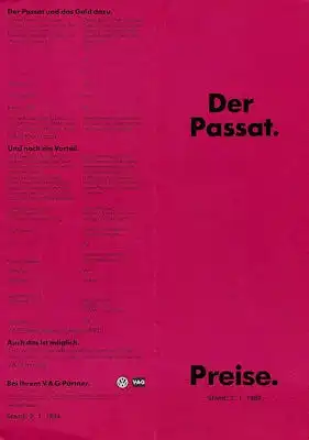 VW Passat B 2 Preisliste 1.1984