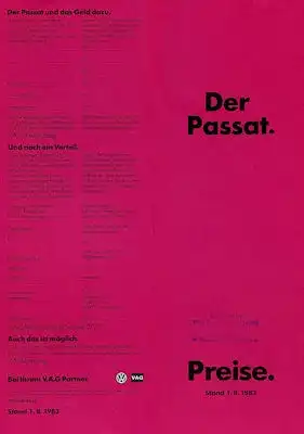 VW Passat B 2 Preisliste 8.1983