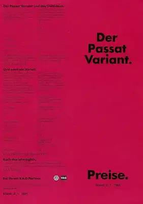 VW Passat B 2 Variant Preisliste 1.1984