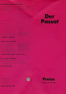 VW Passat B 2 Preisliste 6.1981
