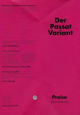 VW Passat B 2 Variant Preisliste 6.1981