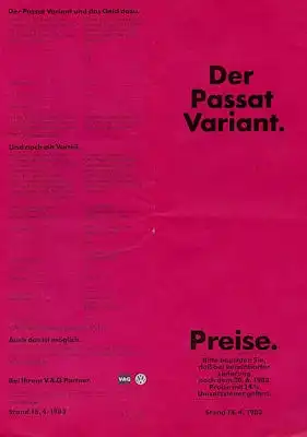 VW Passat B 2 Variant Preisliste 4.1983