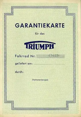 Triumph Fahrrad Garantiekarte 8.1955