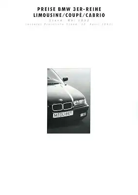 BMW 3er Limousine / Coupé / Cabrio Preisliste 5.1993