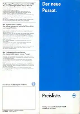 VW Passat B 4 Preisliste 8.1993