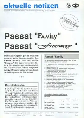 VW Passat B 4 Freedom + Family Prospekt 9.1994