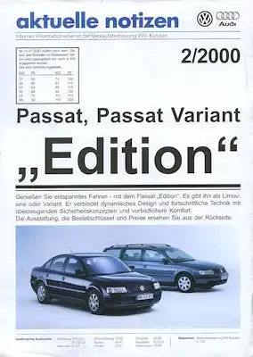 VW Passat B 5 / Variant Edition Prospekt 1.2000