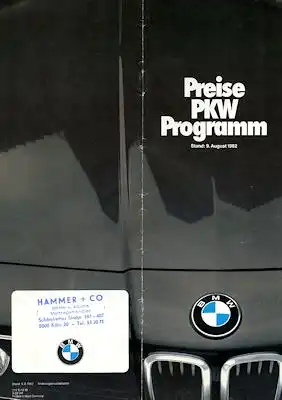 BMW Preisliste 8.1982