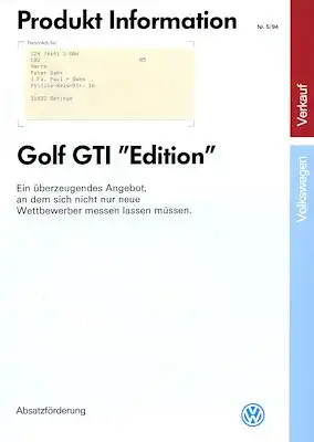 VW Golf 3 GTI Edition Prospekt 3.1994