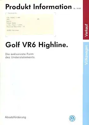 VW Golf 3 VR 6 Highline Prospekt 8.1993