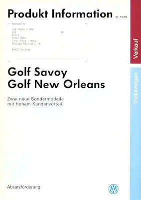 VW Golf 3 Savoy / New Orleans Prospekt 7.1993