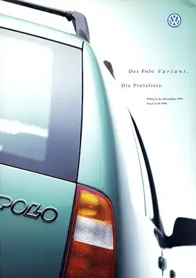 VW Polo 3 Variant Preisliste 7.1998