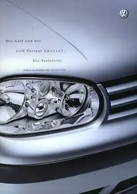 VW Golf 4 / Variant Special Preisliste 7.2001