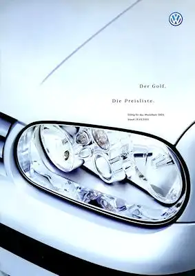 VW Golf 4 Preisliste 3.2001 für 2002