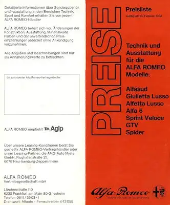 Alfa-Romeo Preisliste 2.1982