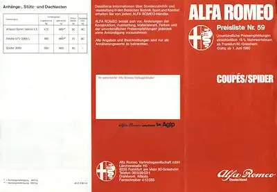 Alfa-Romeo Coupés / Spider Preisliste Nr. 59 6.1980