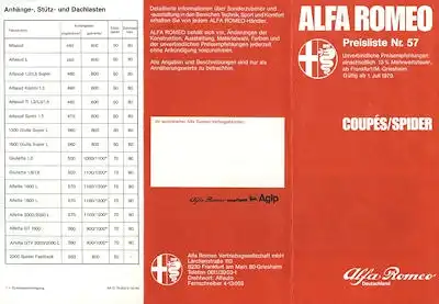 Alfa-Romeo Coupés / Spider Preisliste Nr. 57 7.1979