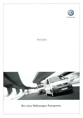 VW T 5 Tranporter Preisliste 3.2003