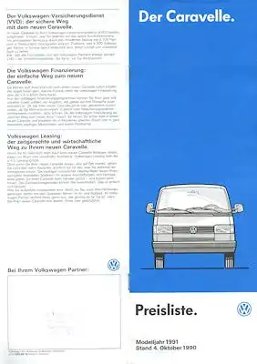 VW T 4 Caravelle Preisliste 10.1990