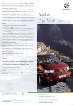 VW T 4 Multivan Preisliste 9.2001